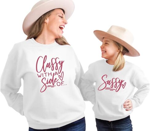 Classy with A Side of Sassy Mommy and Me Sweatshirt, Funny Mom and Daughter Matching Sweatshirts, Crewneck Long Sleeve Sweater Family Matching Outfits, Birthday, for Mom. Multicolor in Saudi Arabia