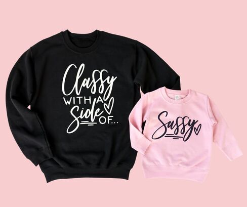 Classy with A Side of Sassy Mommy and Me Sweatshirt, Funny Mom and Daughter Matching Sweatshirts, Crewneck Long Sleeve Sweater Family Matching Outfits, Birthday, for Mom. Multicolor in Saudi Arabia