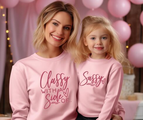 Classy with A Side of Sassy Mommy and Me Sweatshirt, Funny Mom and Daughter Matching Sweatshirts, Crewneck Long Sleeve Sweater Family Matching Outfits, Birthday, for Mom. Multicolor in Saudi Arabia