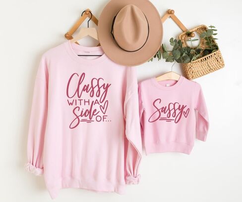Classy with A Side of Sassy Mommy and Me Sweatshirt, Funny Mom and Daughter Matching Sweatshirts, Crewneck Long Sleeve Sweater Family Matching Outfits, Birthday, for Mom. Multicolor in Saudi Arabia
