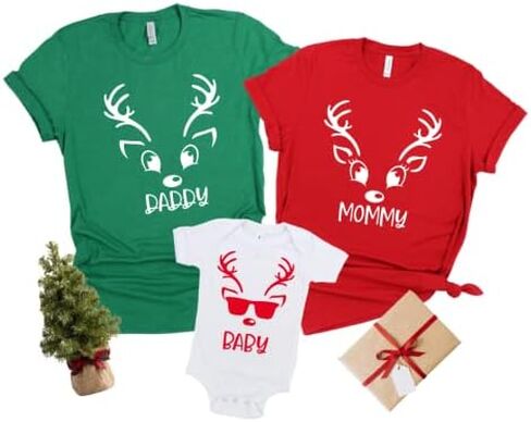 Reindeer Family Pajamas Matching Sets, Cute Christmas Matching Shirts for Family, Personalized Christmas Snowman Tshirts, Matching Christmas Pjs 2021. Multicolor in Saudi Arabia