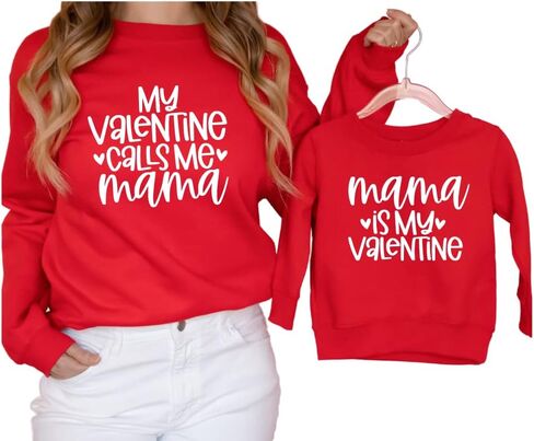 My Valentine Calls Me Mama, Mommy and Me Sweatshirt for Valentine's Day, Mom and Daughter Matching Sweatshirts, Son Mother Valentines Day Gifts for Mom. Multicolor in Saudi Arabia