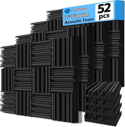 TroyStudio ألواح إسفنجية صوتية سميكة، 12 × 12 × 2 بوصة 36 قطعة من رغوة امتصاص الصوت ذات النطاق العريض، بلاط حشو كثيف عازل للصوت، ممتص إسفنجي لاستوديو التسجيل، لوحة سقف جدارية ثلاثية الأبعاد مزخرفة بالأخدود in Kuwait