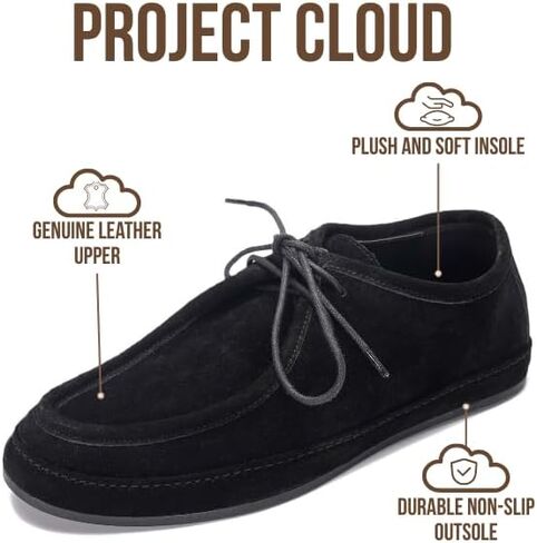 حذاء رجالي من الجلد الطبيعي بنسبة 100% من Project Cloud - حذاء بدون كعب برباط للرجال مع رغوة الذاكرة - حذاء خفيف الوزن وغير قابل للانزلاق للرجال للارتداء اليومي (دنفر) in Kuwait