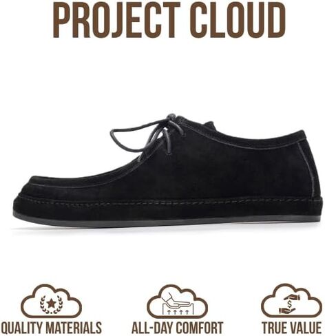حذاء رجالي من الجلد الطبيعي بنسبة 100% من Project Cloud - حذاء بدون كعب برباط للرجال مع رغوة الذاكرة - حذاء خفيف الوزن وغير قابل للانزلاق للرجال للارتداء اليومي (دنفر) in Kuwait