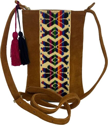 Crossbody "Angelica", made by Jühue Artesanal, Made in Mexico, Brown bag, handembroidery, unique piece, Embroidered bag, Mexican embroidery, Handmade, Suede Crossbody, Crossbody embroidery in Saudi Arabia
