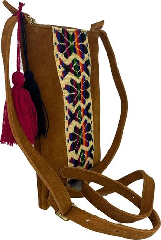 Crossbody "Angelica", made by Jühue Artesanal, Made in Mexico, Brown bag, handembroidery, unique piece, Embroidered bag, Mexican embroidery, Handmade, Suede Crossbody, Crossbody embroidery in Saudi Arabia