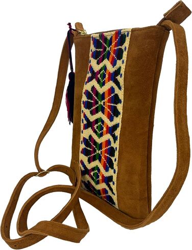 Crossbody "Angelica", made by Jühue Artesanal, Made in Mexico, Brown bag, handembroidery, unique piece, Embroidered bag, Mexican embroidery, Handmade, Suede Crossbody, Crossbody embroidery in Saudi Arabia
