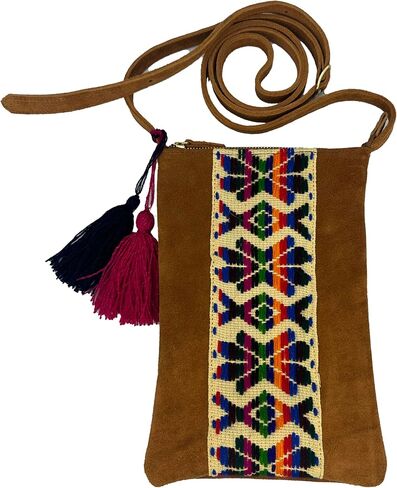 Crossbody "Angelica", made by Jühue Artesanal, Made in Mexico, Brown bag, handembroidery, unique piece, Embroidered bag, Mexican embroidery, Handmade, Suede Crossbody, Crossbody embroidery in Saudi Arabia