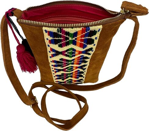 Crossbody "Angelica", made by Jühue Artesanal, Made in Mexico, Brown bag, handembroidery, unique piece, Embroidered bag, Mexican embroidery, Handmade, Suede Crossbody, Crossbody embroidery in Saudi Arabia