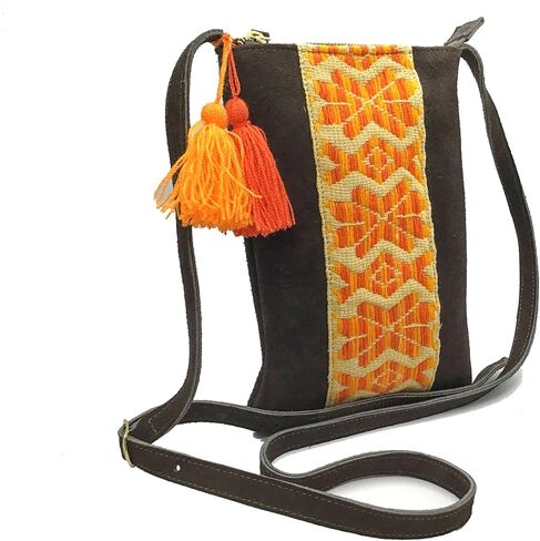 Crossbody "Angelica", made by Jühue Artesanal, Made in Mexico, Grey bag, handembroidery, unique piece, Embroidered bag, Mexican embroidery, Handmade, Suede Crossbody, Crossbody embroidery in Saudi Arabia
