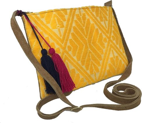 Crossbody "Vicenta", made by Jühue Artesanal, Made in Mexico, Yellow bag, handembroidery, unique piece, Embroidered bag, Mexican embroidery, Handmade, Suede Crossbody, Crossbody embroidery in Saudi Arabia