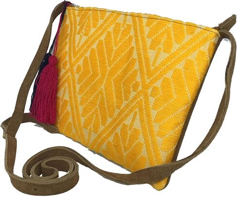 Crossbody "Vicenta", made by Jühue Artesanal, Made in Mexico, Yellow bag, handembroidery, unique piece, Embroidered bag, Mexican embroidery, Handmade, Suede Crossbody, Crossbody embroidery in Saudi Arabia