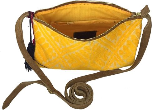 Crossbody "Vicenta", made by Jühue Artesanal, Made in Mexico, Yellow bag, handembroidery, unique piece, Embroidered bag, Mexican embroidery, Handmade, Suede Crossbody, Crossbody embroidery in Saudi Arabia