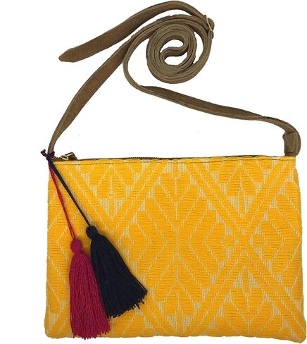 Crossbody "Vicenta", made by Jühue Artesanal, Made in Mexico, Yellow bag, handembroidery, unique piece, Embroidered bag, Mexican embroidery, Handmade, Suede Crossbody, Crossbody embroidery in Saudi Arabia