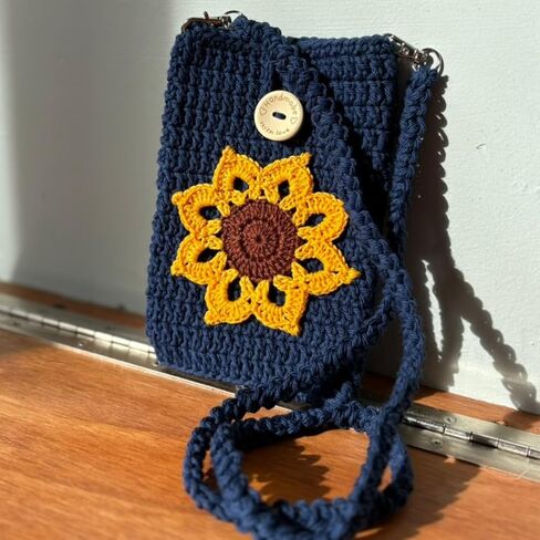 Papaya Orange Crochet Sunflower Phone Bag – Handmade Small Crossbody Purse for Women, Recycled Cotton Phone Holder with Adjustable Strap, Fits Phone & Essentials (Bright Color Purse) in Saudi Arabia