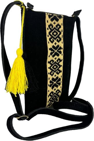 Crossbody "Angelica", made by Jühue Artesanal, Made in Mexico, Black bag, handembroidery, unique piece, Embroidered bag, Mexican embroidery, Handmade, Suede Crossbody, Crossbody embroidery in Saudi Arabia