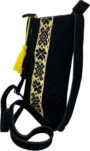 Crossbody "Angelica", made by Jühue Artesanal, Made in Mexico, Black bag, handembroidery, unique piece, Embroidered bag, Mexican embroidery, Handmade, Suede Crossbody, Crossbody embroidery in Saudi Arabia