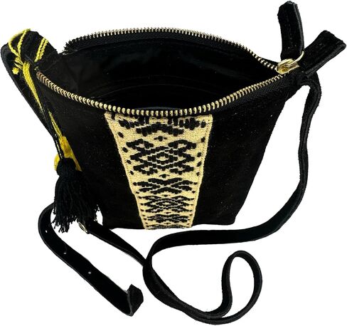 Crossbody "Angelica", made by Jühue Artesanal, Made in Mexico, Black bag, handembroidery, unique piece, Embroidered bag, Mexican embroidery, Handmade, Suede Crossbody, Crossbody embroidery in Saudi Arabia