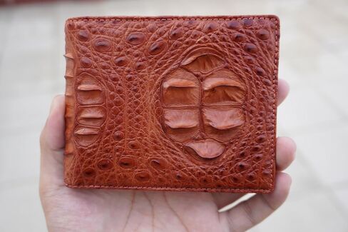 Genuine Mens Alligator Leather Double Sides Bifold Wallet Passcase Crocodile Horn Extra Capacity Bifold Wallet (White-Cognac Big Horn) in Saudi Arabia