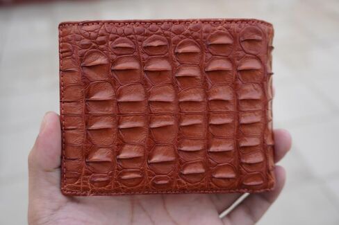 Genuine Mens Alligator Leather Double Sides Bifold Wallet Passcase Crocodile Horn Extra Capacity Bifold Wallet (White-Cognac Big Horn) in Saudi Arabia