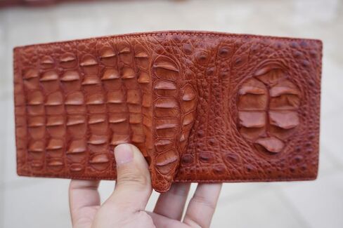 Genuine Mens Alligator Leather Double Sides Bifold Wallet Passcase Crocodile Horn Extra Capacity Bifold Wallet (White-Cognac Big Horn) in Saudi Arabia