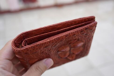 Genuine Mens Alligator Leather Double Sides Bifold Wallet Passcase Crocodile Horn Extra Capacity Bifold Wallet (White-Cognac Big Horn) in Saudi Arabia