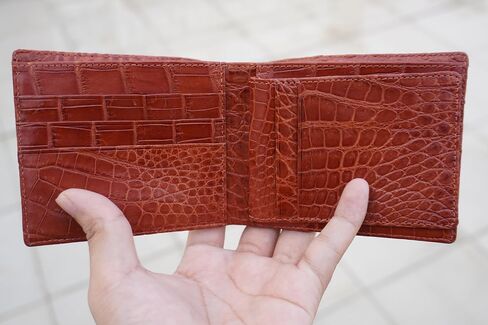 Genuine Mens Alligator Leather Double Sides Bifold Wallet Passcase Crocodile Horn Extra Capacity Bifold Wallet (White-Cognac Big Horn) in Saudi Arabia