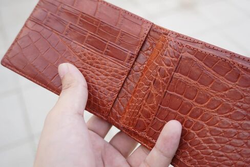 Genuine Mens Alligator Leather Double Sides Bifold Wallet Passcase Crocodile Horn Extra Capacity Bifold Wallet (White-Cognac Big Horn) in Saudi Arabia