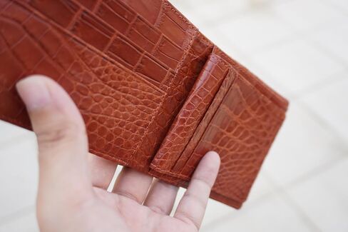 Genuine Mens Alligator Leather Double Sides Bifold Wallet Passcase Crocodile Horn Extra Capacity Bifold Wallet (White-Cognac Big Horn) in Saudi Arabia