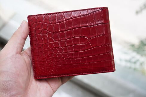 Genuine Crocodile Alligator Leather Skin Men's Bifold Wallet (Burgundy Belly) in Saudi Arabia