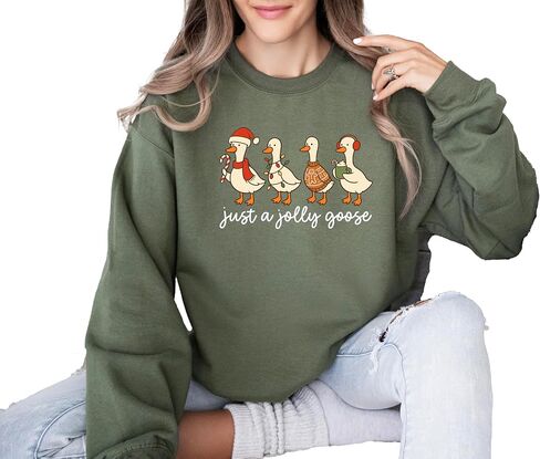 Just A Jolly Goose Sweatshirt, Christmas Goose Sweatshirt, Duck Christmas Hoodie, Cute Holiday Sweatshirt, Xmas Gifts in Saudi Arabia