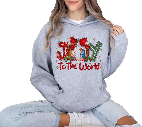سويت شيرت Joy To The World، سويت شيرت Coquette Jesus Christmas، آية من الكتاب المقدس، قميص ليلة مقدسة للعطلات، تي شيرت نسائي برقبة دائرية in Saudi Arabia