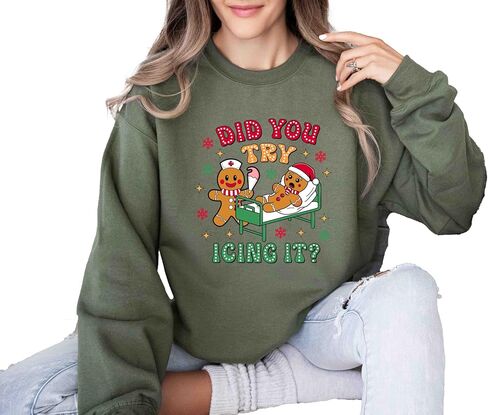 Did You Try Icing It? Gingerbread Christmas Sweatshirt, Funny Holiday Shirt, Cute Xmas Pullover, Festive Christmas Shirt, Cozy Winter in Saudi Arabia