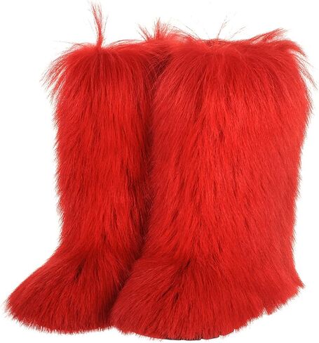 Cherry Red Goat Fur Snow Boots for Women, Mukluks, Moutons, Handmade by LITVIN in Saudi Arabia