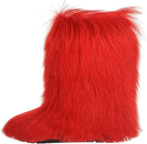 Cherry Red Goat Fur Snow Boots for Women, Mukluks, Moutons, Handmade by LITVIN in Saudi Arabia