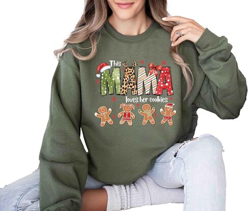 This Mama Loves Her Cookies Sweatshirt, Personalized Christmas Mama Shirt, Mama Holiday Shirt, Custom Gift, Gingerbread Shirt in Saudi Arabia