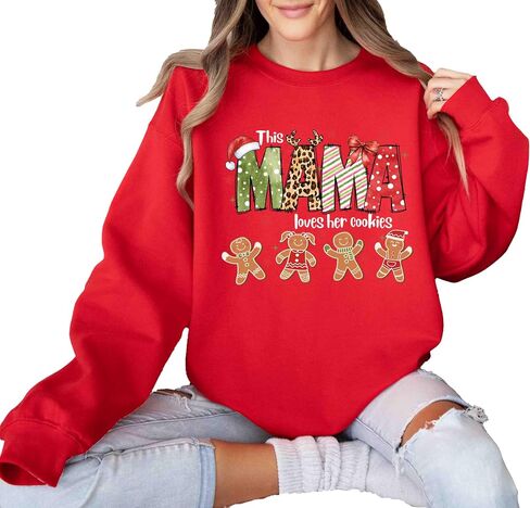 This Mama Loves Her Cookies Sweatshirt, Personalized Christmas Mama Shirt, Mama Holiday Shirt, Custom Gift, Gingerbread Shirt in Saudi Arabia