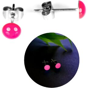 Glow-in-the-Dark 5mm Round Stainless Steel Stud Earrings for Women, Teens & Girls - Hypoallergenic, Flat Back Earrings, Handmade in Italy, Jewelry Set, Stylish Earrings (Dark Pink, 5 mm.) in Saudi Arabia