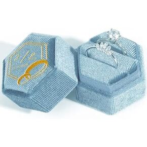 Customized Velvet Ring Box with Engraved Name One Slots Hexagonal Custom Gift for Bride Groom Girlfriend Ring Box For Wedding Engagement Anniversary (One Slot White) in Kuwait