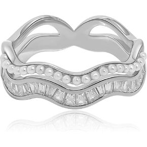 Meissa 925 الفضة الاسترليني خاتم التراص للنساء الذهب خاتم قابل للتكديس اليدوية اللؤلؤ خاتم الماس خواتم الصداقة in Kuwait