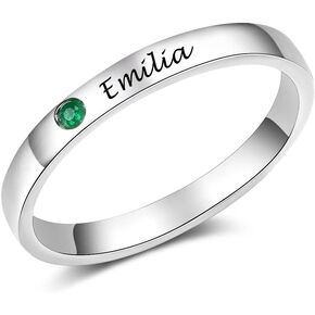 Engraved Birthstone Name Ring – Personalized Silver Custom Ring for Women with Names – Stackable Minimalist Ring Gift for Her, Mom, Wife in Kuwait