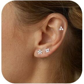 Gold Stud Earrings for Women,Hypoallergenic Surgical Stainless Steel Earring for Cartilage Tragus Helix,3 Pairs Small Tiny Cubic Zirconia Jacket Studs Earring Stack for Multiple Piercing in Saudi Arabia