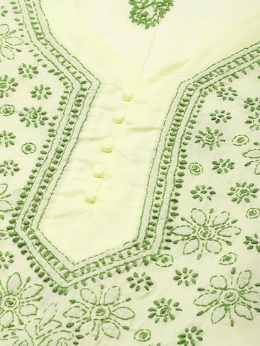 Ada Indian Traditional Handmade Chikan Cotton Kurta with Trouser Pant for Women A811183 Lemon in Saudi Arabia