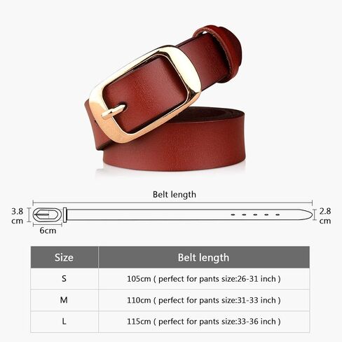 Ladies Belts,Elegant Ladies Genuine Cowhide Leather Belt Womens Waist Belt with Alloy Buckle Leather Design Belt 3 Sizes 105, 110,115CM (Color : Red B, Size : S 105 CM) in Saudi Arabia