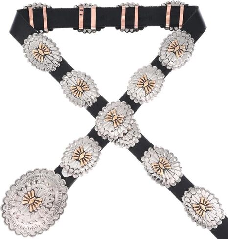 Alltribes Native American Silver Gold Concho Belt Navajo ملحق للجنسين على جلد طبيعي 0771 in Saudi Arabia