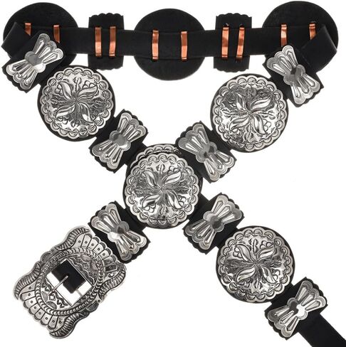 Alltribes Native American Concho Belt Hammered Silver Patterns on Genuine Leather 1331 in Saudi Arabia
