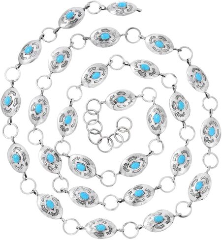 Alltribes Navajo Sleeping Beauty Turquoise Sterling Link Concho Belt Adjustable Hammered Silver Design 0237 in Saudi Arabia