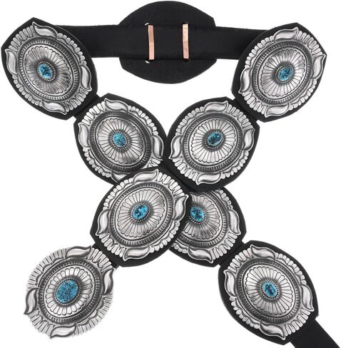Alltribes Navajo Kingman Turquoise Nugget Concho Belt Full Size Hammered Silver Design on Genuine Leather 0032 in Saudi Arabia