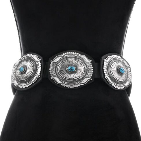 Alltribes Navajo Kingman Turquoise Nugget Concho Belt Full Size Hammered Silver Design on Genuine Leather 0032 in Saudi Arabia